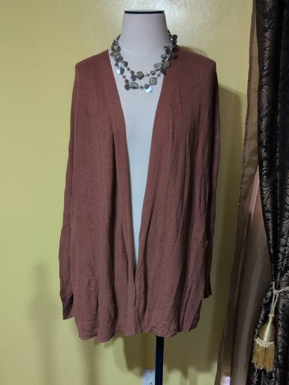 Ava & Viv Open-Front Cardigan in Rust Brown